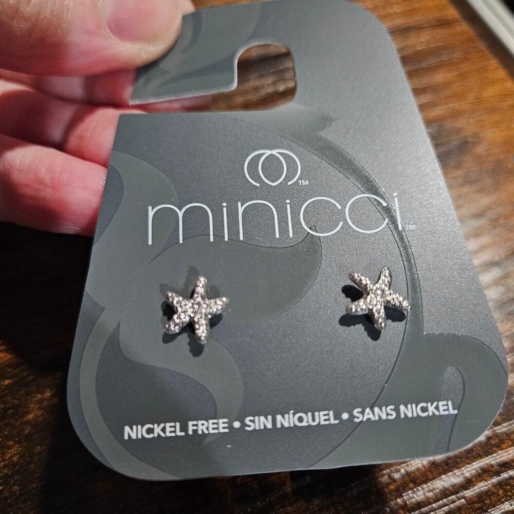 Minicci Nautical Silver-Tone Starfish Stud Earrings w/ Small Pave Crystals